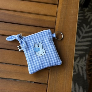 Handmade Bunny Gingham Pouch | Miffy Inspried, Patchwork, Floral, Square Cosmetic & Coin Bag