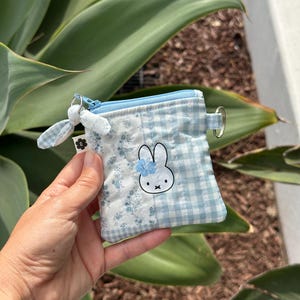 Blue Patchwork Miffy Inspired Pouch | Handmade Square Cosmetic & Coin Bag