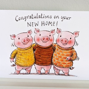 Carte de voeux « Nouvelle maison » Trois petits cochons. Carte illustrée A6