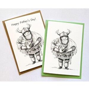 Carte personnalisée papa viking. Bonne fête des pères. Joyeux anniversaire. Cartes illustrées A6. Papa viking.