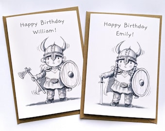 Little Viking/Shieldmaiden Personalised Cards. Birthday. Father's Day. A6 illustrated Cards