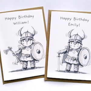 Petites cartes personnalisées Viking/Shieldmaiden. Anniversaire. Fête des pères. Cartes illustrées A6