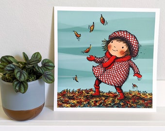 Autumn Girl Giclée Print. 210mm x 210mm print of original illustration.