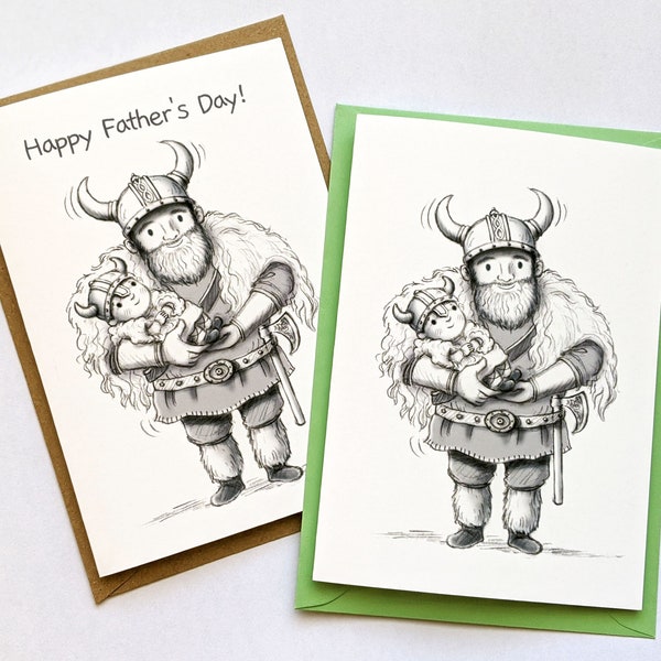 Viking Dad Personalised Card. Happy Father's Day. Happy Birthday. A6 illustrated Cards. Viking Dad.