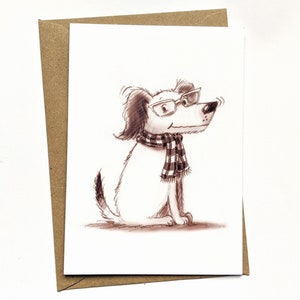 Carte de voeux pour chien à lunettes. Carte illustrée A6.