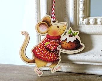 Christmas Mouse Wooden Decoration