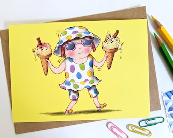 Summer Themed Illustrated Greetings Card, A6 illustrated Blank Card