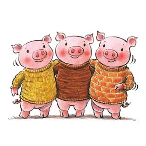 A4 Giclée Art Print of the Three Little Pigs. Printed on 310gsm Hahnemühle German Etching Paper and mounted on 2mm card image 1