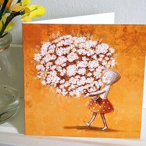 Big Bunch of Flowers. Illustrated Greetings Card. Small 10cm x 10cm Card.