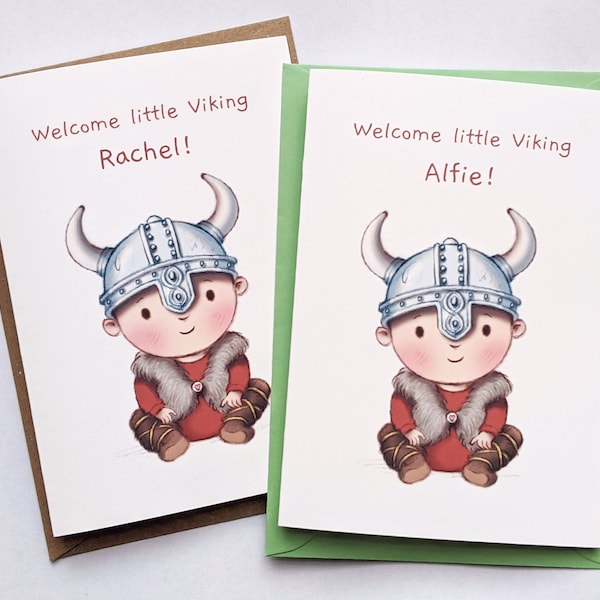 Personalised Baby Viking Birth Card. A6 illustrated Card