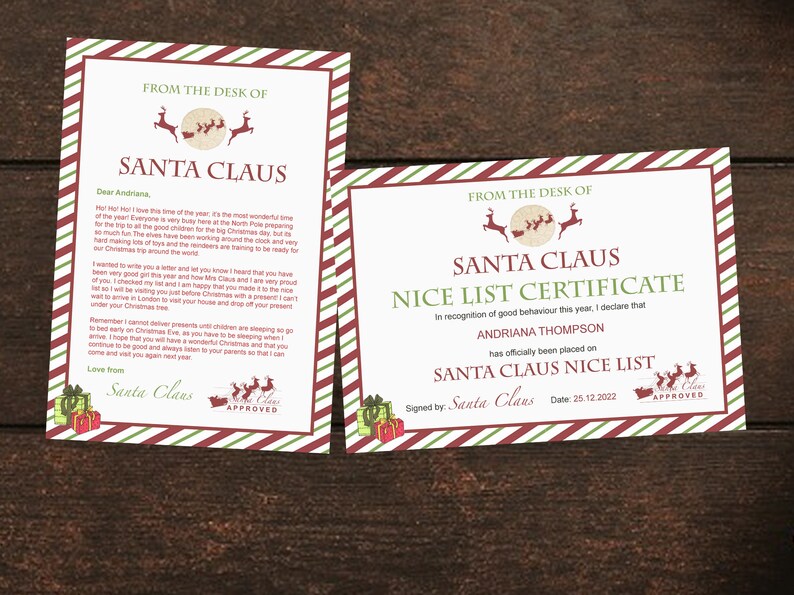 Official Letter From Santa Claus Nice List Certificate Bundle ...