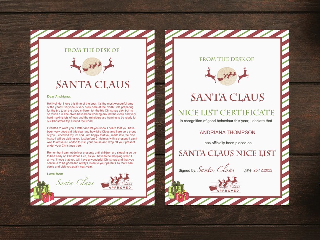 Official Letter From Santa Claus Nice List Certificate Bundle ...