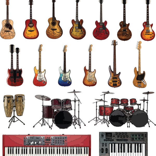 Musical Instruments stylized clip art in svg, png, jpg, and vector formats