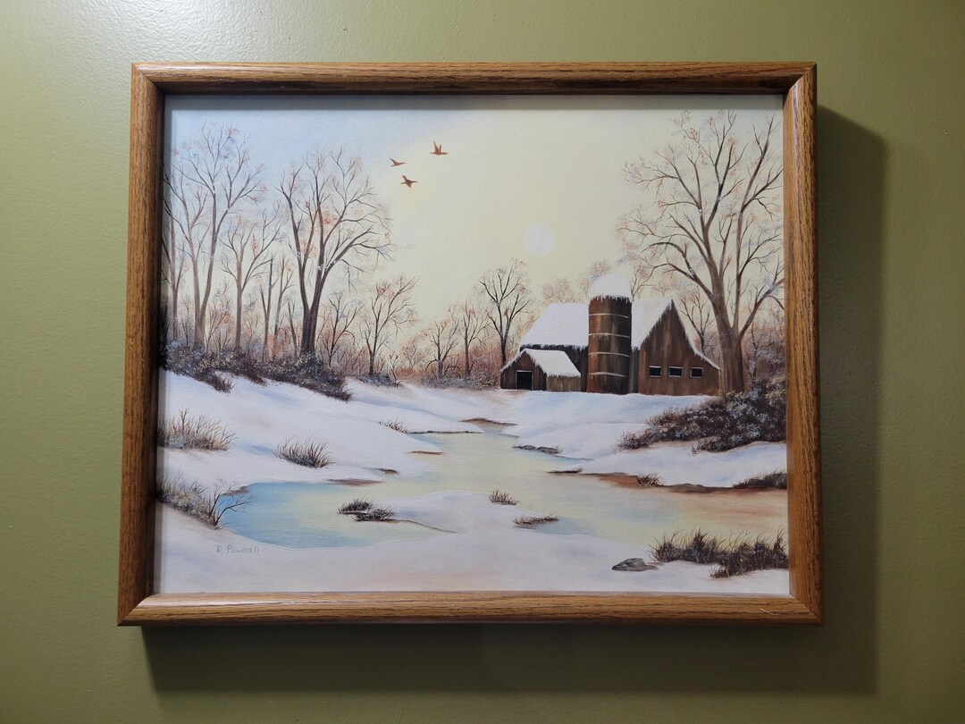 Vintage Original Art Painting Farm Scene Winter Signed by D. Pownall - Etsy