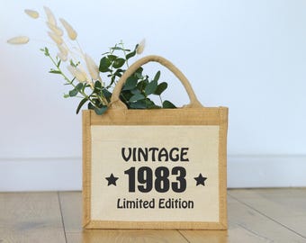 Personalized jute bag with year – birthday gift idea – with number – gift for a milestone birthday – sustainable fabric bag