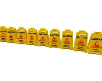Mini Caution Sign Set – 9 Different Signs – Funny Desk Decor – ADHD Gift – 3D Printed Mental Health Office Humor