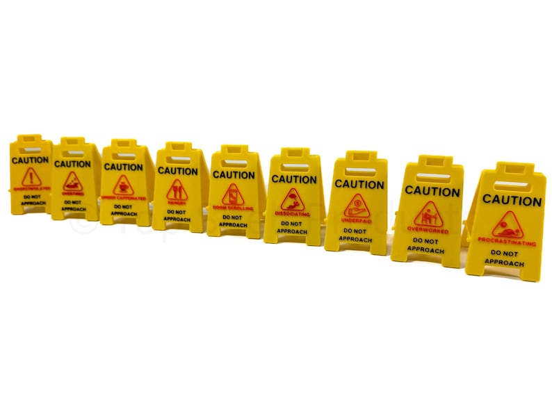 Mini Caution Sign Set – 9 Different Signs – Funny Desk Decor – ADHD ...