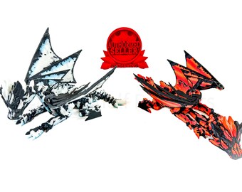3D Printed Articulated Elemental Stone Dragon – Fire & Ice Variants – Fantasy Collectible Toy