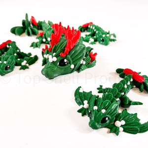 Christmas Mistletoe Dragon – Articulated Print-in-Place Holiday Dragon Toy – Baby Dragon & Tadlings – Stocking Stuffer Gift
