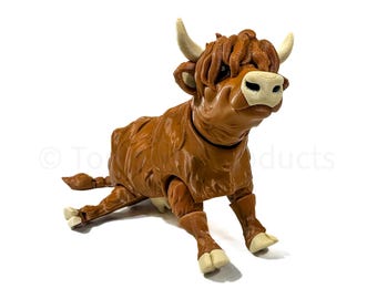 3D Printed Highland Cow Fidget Toy | Articulated Farm Animal Decor