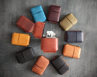 Custom Leather Zippo Cover Set: Personalized Fullgrain Case