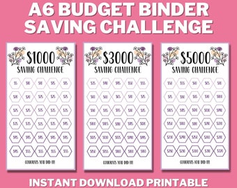 A6 Mini Savings Challenge Trackers PRINTABLE, Saving Money, 30 Day Challenges Bundle, Budget Binder, Cash Stuffing, Purple Minimalist Set