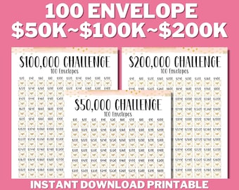 50K~100K~200K 100 Envelope Challenge Bundle PRINTABLE, Saving Tracker, Saving Money, 100 Days Challenge, Savings Goal, Money Save Challenge