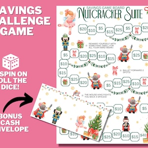 Kerstvakantie bordspel AFDRUKBAAR, rol de dobbelstenen, Cash Envelope Saving Challenge, Money Saving Challenge, spelen en opslaan, Cash Budget