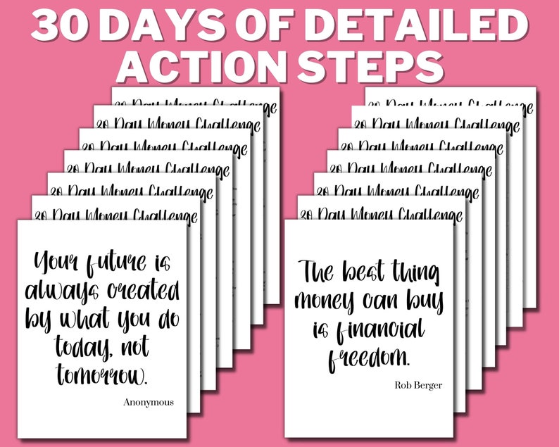 30 Day Money Challenge PRINTABLE, Financial Plan, Money Management ... - Get Rich Slow Challenge 30 Days