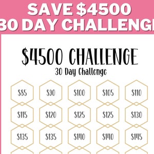PRINTABLE 4500 30 DAY CHALLENGE, 4500 Savings Challenge, Savings Goal, Money Challenge, Saving Money Tracker, us Letter, Instant Download