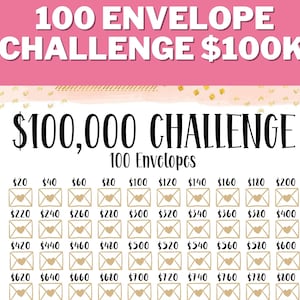 100K 100 ENVELOPE CHALLENGE Printable, 100000 Saving Tracker, 100K Challenge, Money Save Challenge, House Savings, 100 Days, 50 Weeks,