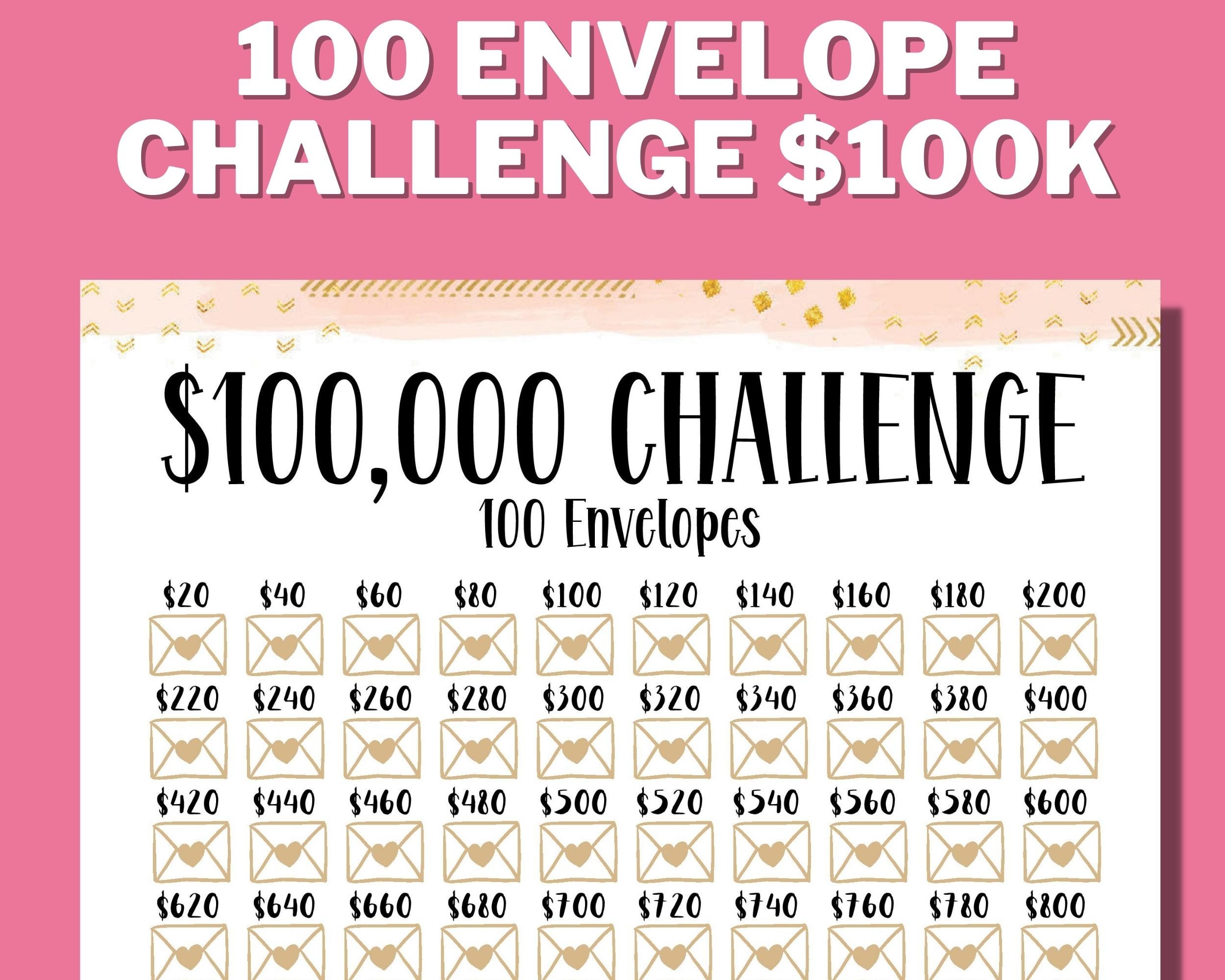 100K 100 ENVELOPE CHALLENGE Printable, 100000 Saving Tracker