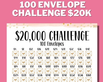 20K 100 ENVELOPE CHALLENGE Printable, 20000 Saving Tracker, 20K Money Save Challenge, Savings Goal, Money Challenge, 100 Days Challenge