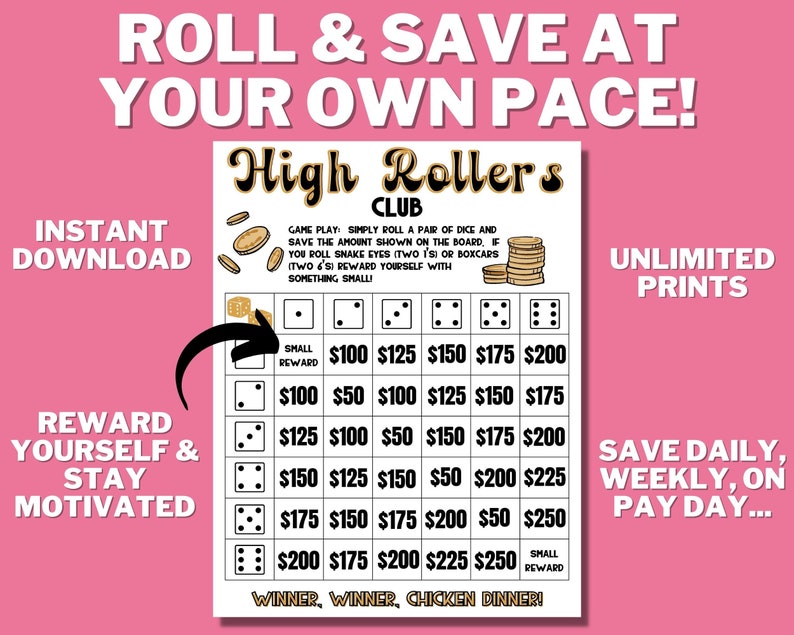 Casino Money Saving Challenge PRINTABLE Roll Dice Savings Etsy