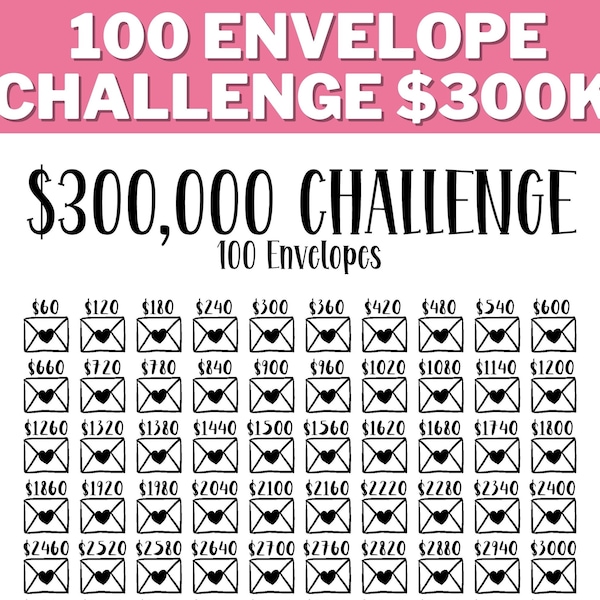 300K 100 ENVELOPE CHALLENGE Printable, 300000 Saving Tracker, 300K Challenge, Money Save Challenge, House Savings, 100 Days, 50 Weeks Saving