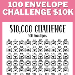 10K 100 RETO DE SOBRE Imprimible, 10000 Rastreador de Ahorro, 10K Ahorro Desafío, Meta de Ahorro, Desafío de Dinero, A4, Carta de EE. UU.