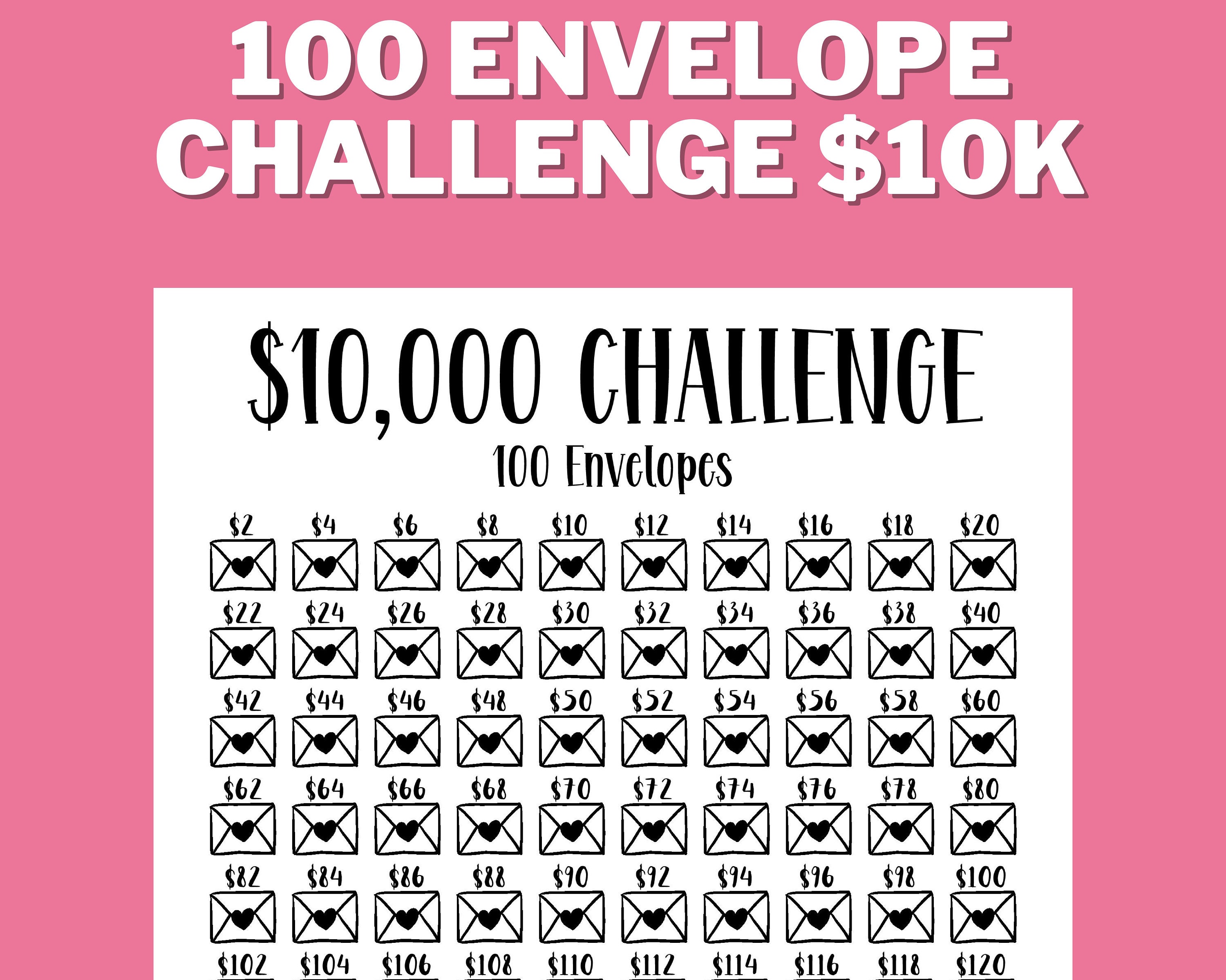 10K 100 ENVELOPPE CHALLENGE Imprimable, 10000 Saving Tracker, 10K
