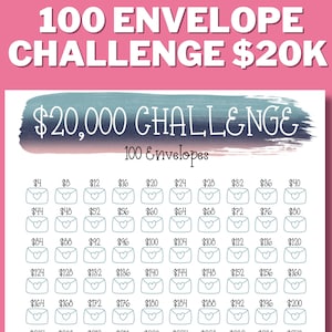 20K 100 ENVELOPE CHALLENGE Printable, 20000 Saving Tracker, 20K Challenge, Savings Goal, Money Challenge, 100 Days Challenge,