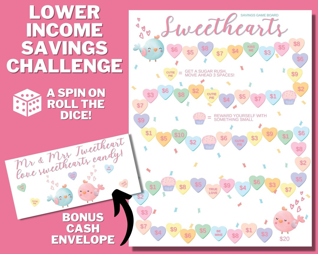 Sweethearts Candy Hearts Money Saving Challenge Game PRINTABLE, Roll