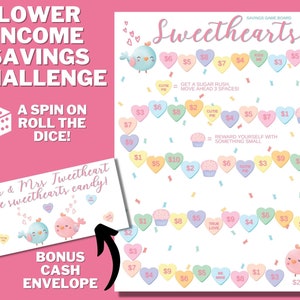 Sweethearts Candy Hearts Money Saving Challenge Game PRINTABLE, Roll The Dice, Cash Sinking Fund, Lower Income, Money Save Game