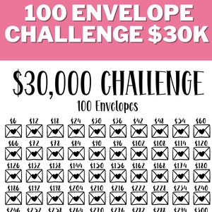 30K 100 ENVELOPE CHALLENGE Printable, 30,000 Saving Tracker, 30K Challenge, Savings Goal, Money Challenge, A4, US Letter, Instant Download