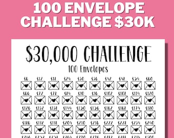 30K 100 ENVELOPE CHALLENGE Printable, 30,000 Saving Tracker, 30K Challenge, Savings Goal, Money Challenge, A4, US Letter, Instant Download