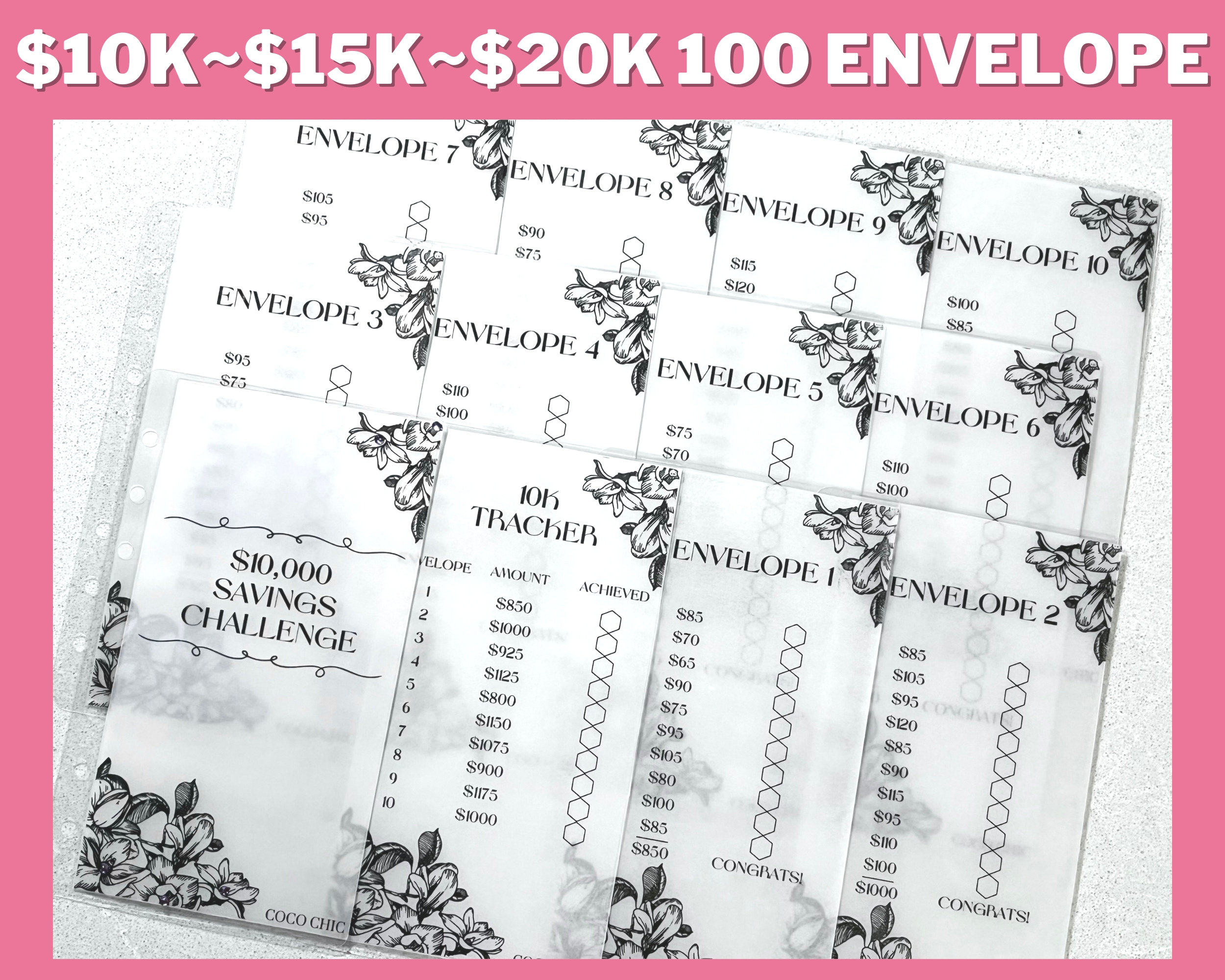 Cash Stuffing 100 Envelope Challenge Tracker Stickers 2 sheets individ –  TastefulArtisan