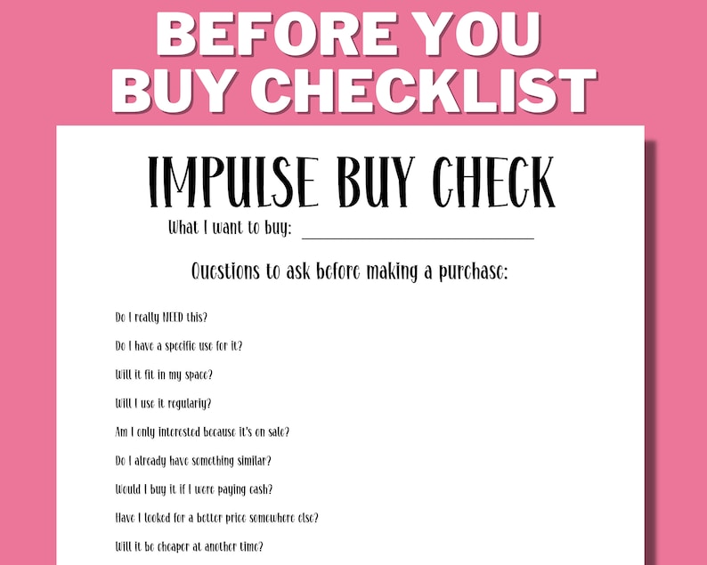 Stop Impulse Buying Printable Purchase Decision Checklist Etsy