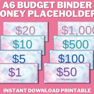 DRUCKBARE Geld-Platzhalter für A6-Budgetmappen, A6-Cash-Umschlag-Ersparnis-Platzhalter, Sinkgeld-Platzhalter, Falschgeld, Spielgeld