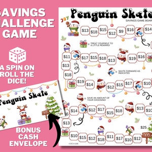 Kerstvakantie bordspel AFDRUKBAAR, rol de dobbelstenen, Cash Envelope Saving Challenge, Money Saving Challenge, spelen en opslaan, Cash Budget
