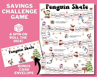 Christmas Holiday Board Game PRINTABLE, Roll The Dice, Cash Envelope Saving Challenge, Money Saving Challenge, Play and Save, Cash Budget