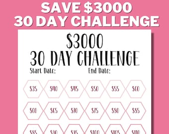 3K 30 DAY CHALLENGE Printable, 3000 Saving Tracker, 3K Challenge, Savings Goal, Money Challenge, A4, US Letter, Instant Download