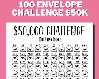 50K 100 ENVELOPE CHALLENGE Printable , 50,000 Saving Tracker, 50K Challenge, Savings Goal, Money Challenge, A4, US Letter, Instant Download