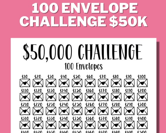 50K 100 ENVELOPE CHALLENGE Printable 50000 Saving Tracker - Etsy